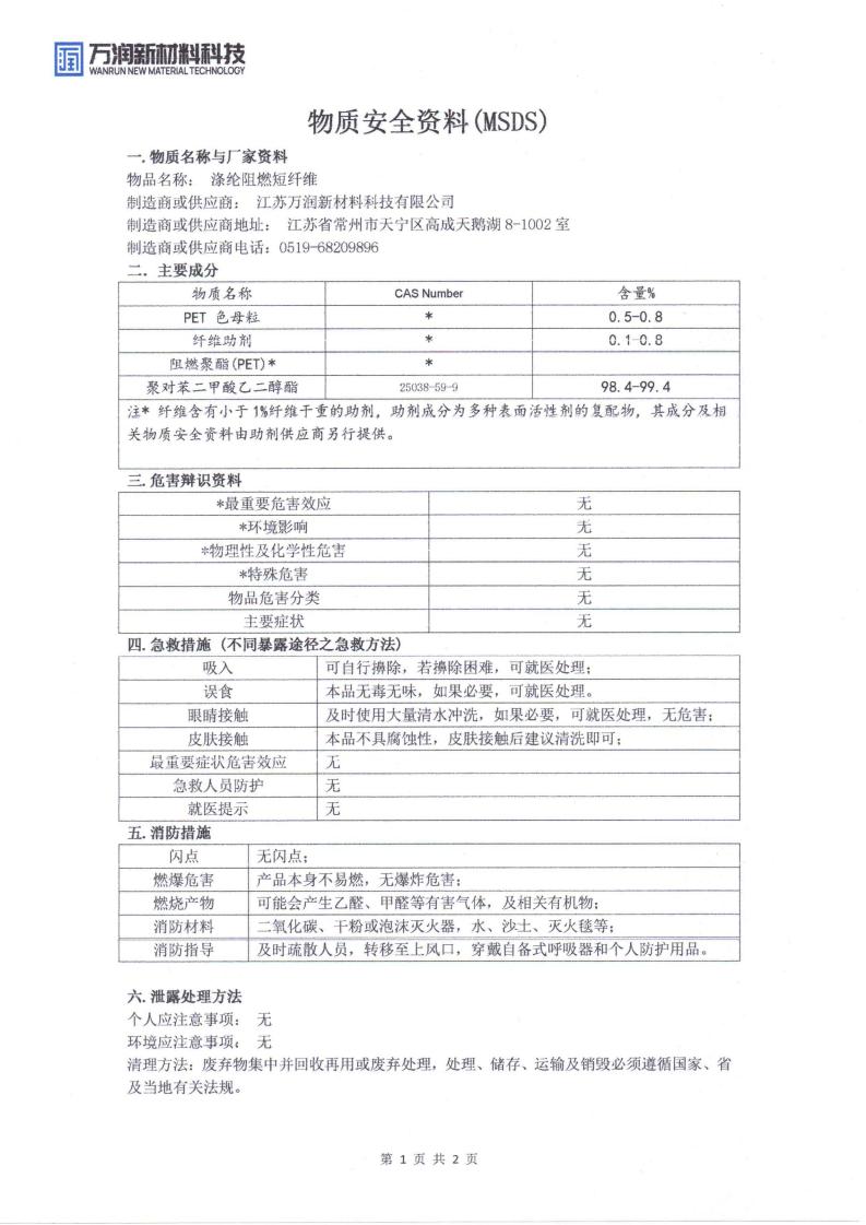 阻燃化纤物质安全资料MSDS_01